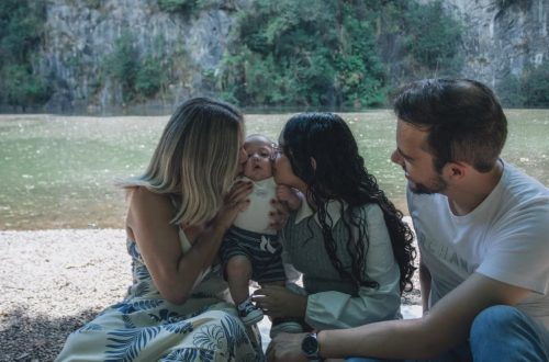 Family enjoying quality time together by the scenic riverside backdrop.